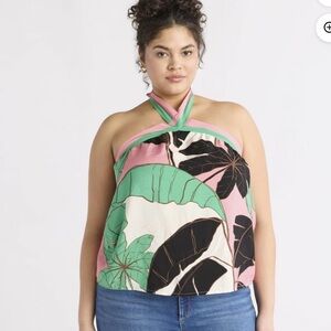 Sofia Jeans Women's Tie Halter Top, Pink Tropical Muse Size XL